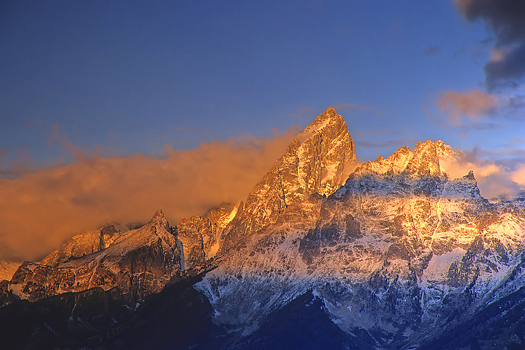 Sunrise light on the Grand Teton in Grand Teton National Park, Wyoming