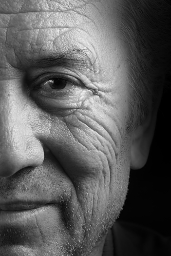 Close up of aged man's lined face